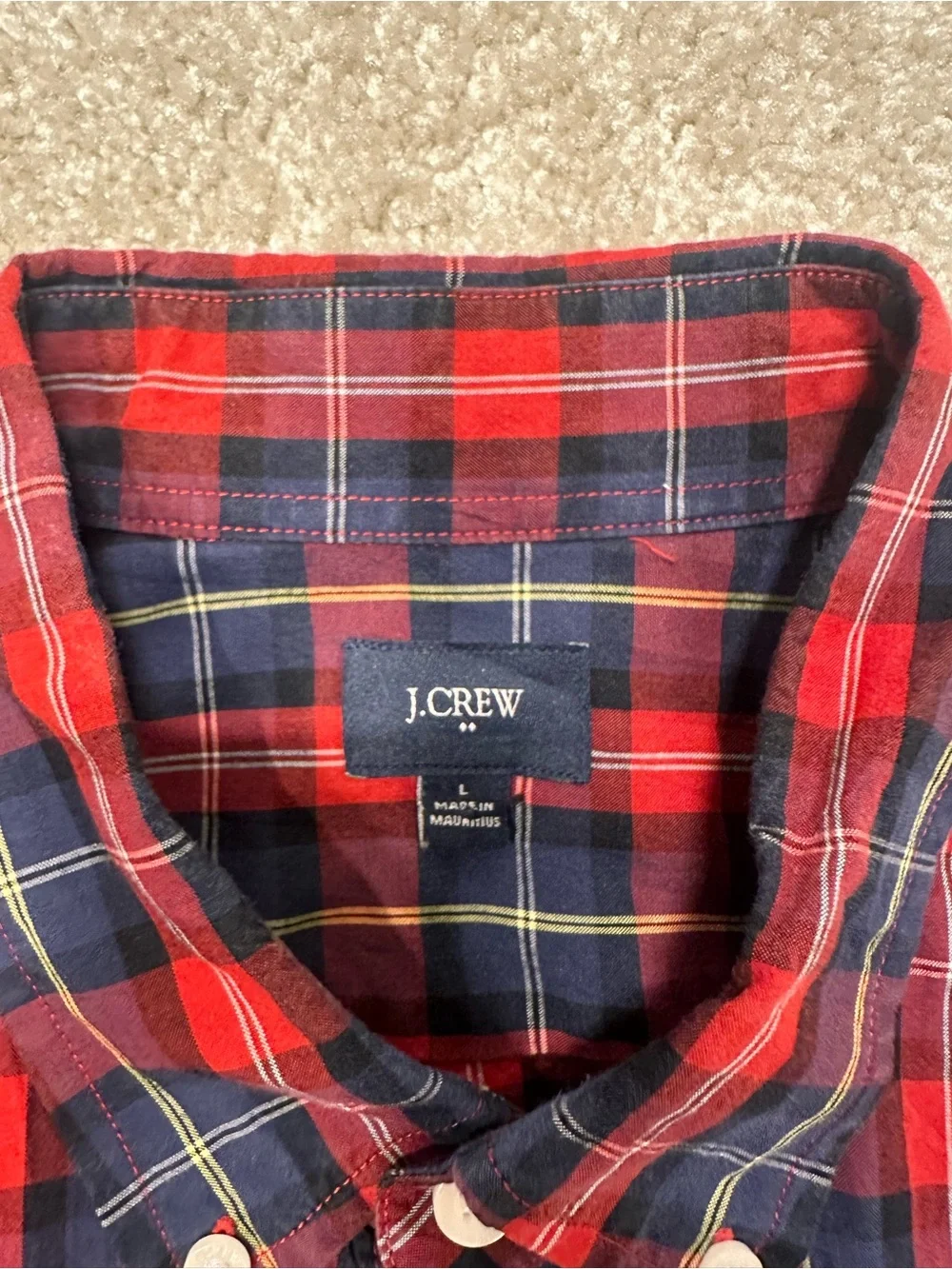 J. Crew Red and Navy Plaid Button-Down Shirt